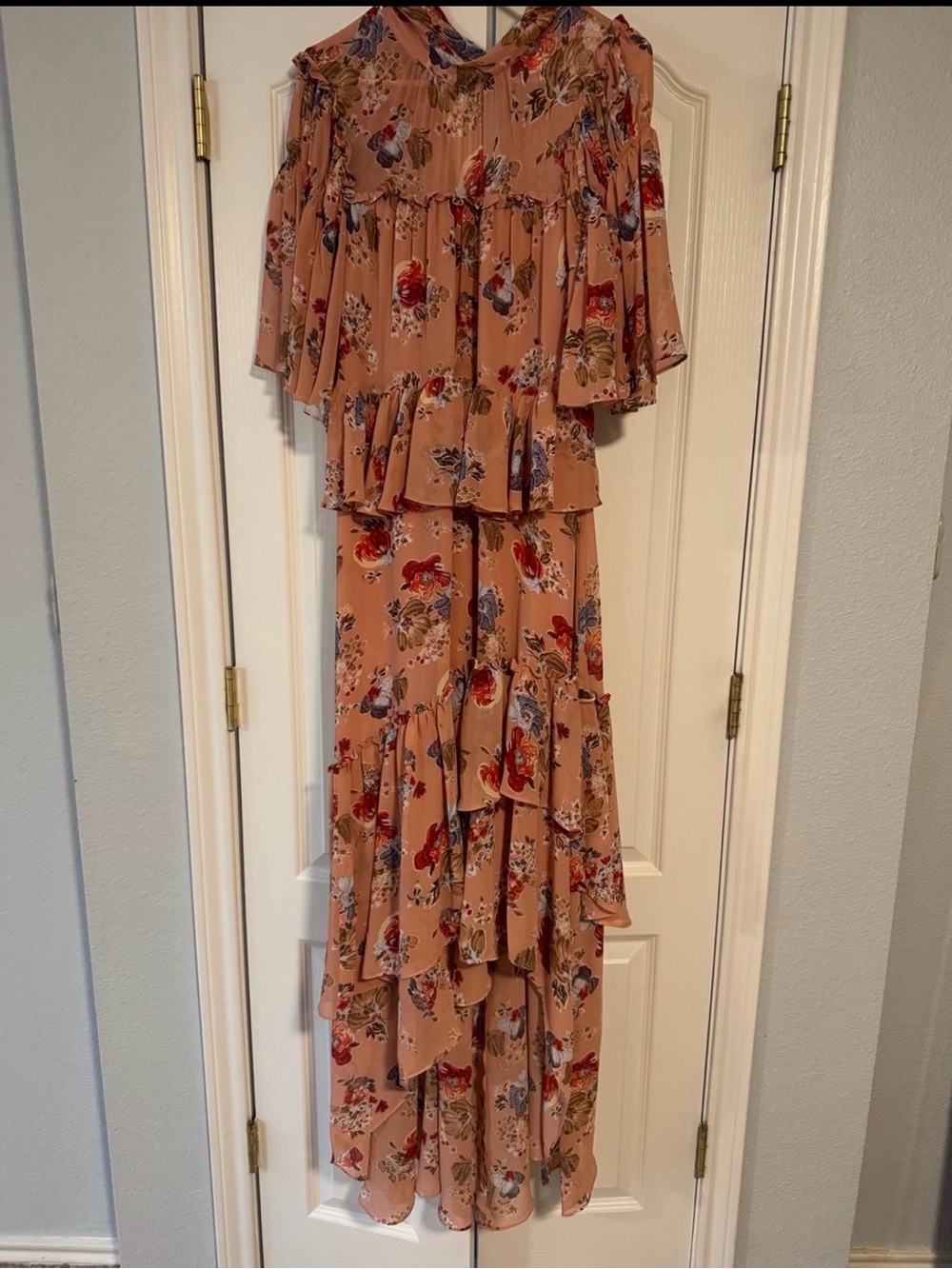 Cinq a Sept Jamie Dress Bare Rose Multi US 12 Tiered Ruffle - Picture 3 of 8